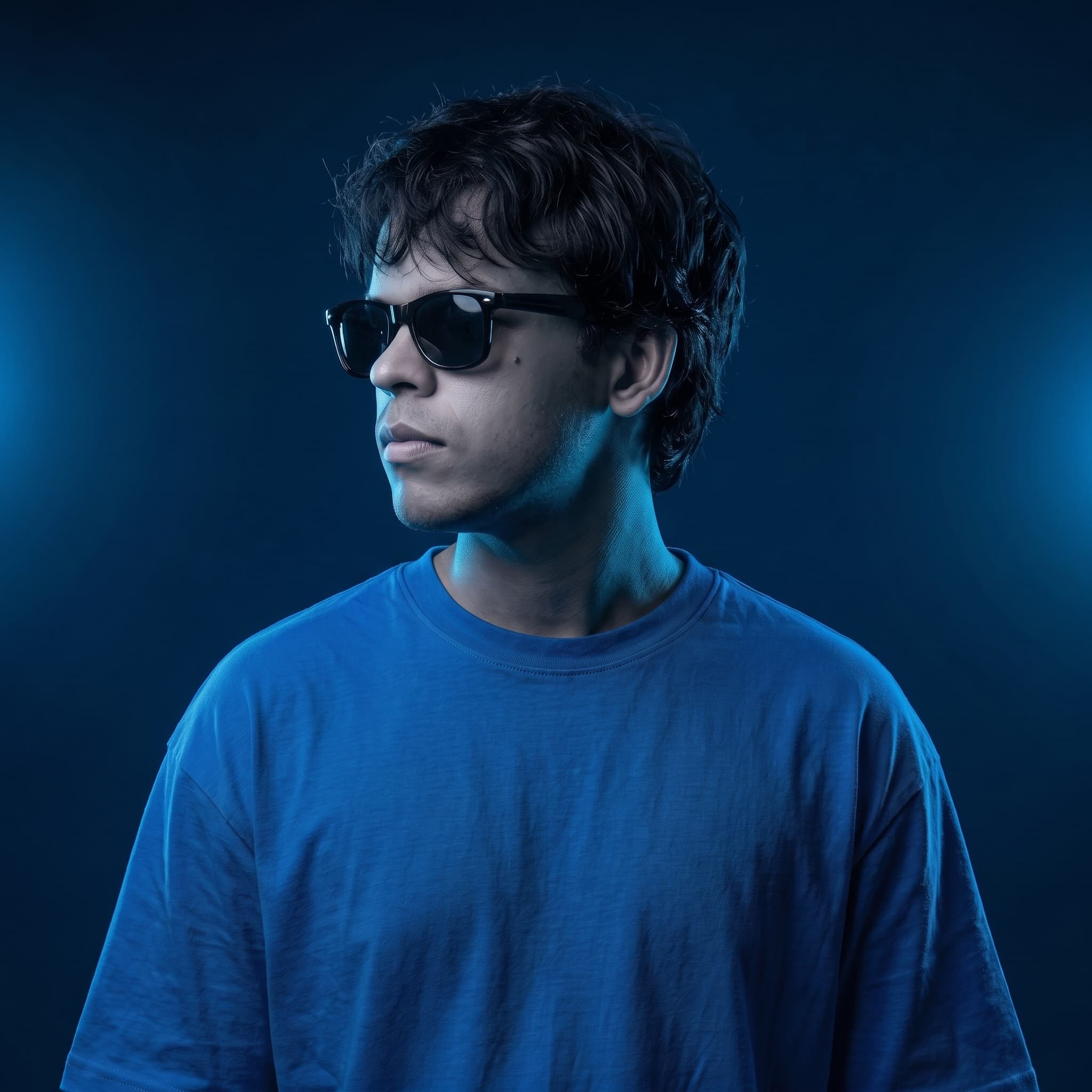 Vinh wearing sunglasses against a blue background